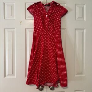 Red Polka-Dot Ruffle Collar Character Dress w/ Heart Buttons